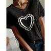 Nuova T-shirt Estiva da Donna con Stampa a Cuore Elegante + Paillettes Ricamate, Top alla Moda per Lavoro e Uso Quotidiano
