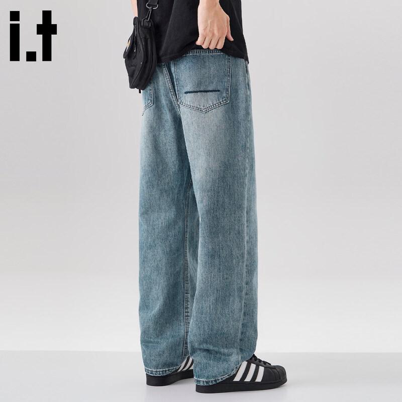 CHOCOOLATEit Men s American Retro Loose Fit Wide-Leg Straight Jeans 32