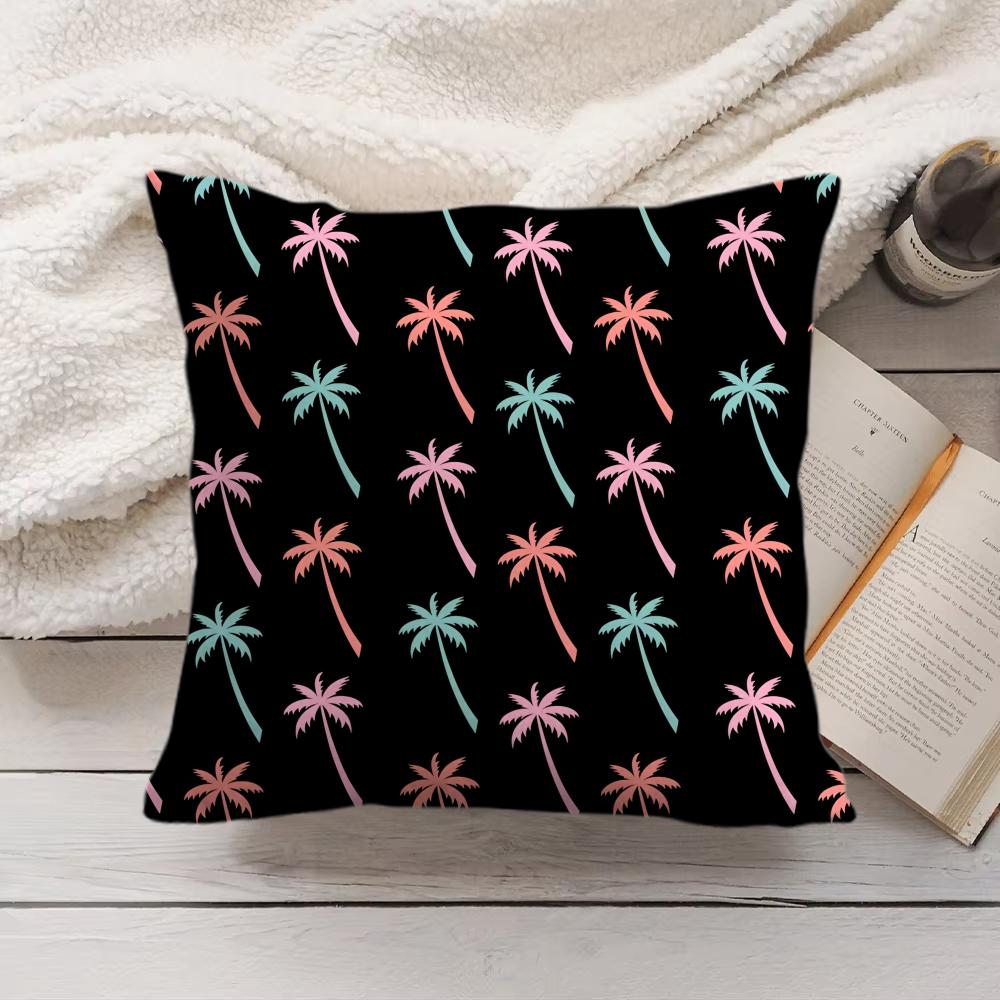 Palm Tree Pattern Cushion Cover Soft Short Plush Pillow Cover Smooth Cozy Texture Aesthetic Cushion Case Home Decor