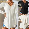 Women's Fashion Casual Solid Color Print Long Sleeve V Neck Blouses & Shirts International Design
