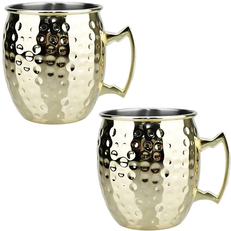 2Pcs New Cocktail Wine Cup Moscow Mule Mug Stainless Steel Hammered 500ml Copper Plated Beer Cup Bar Drinkware