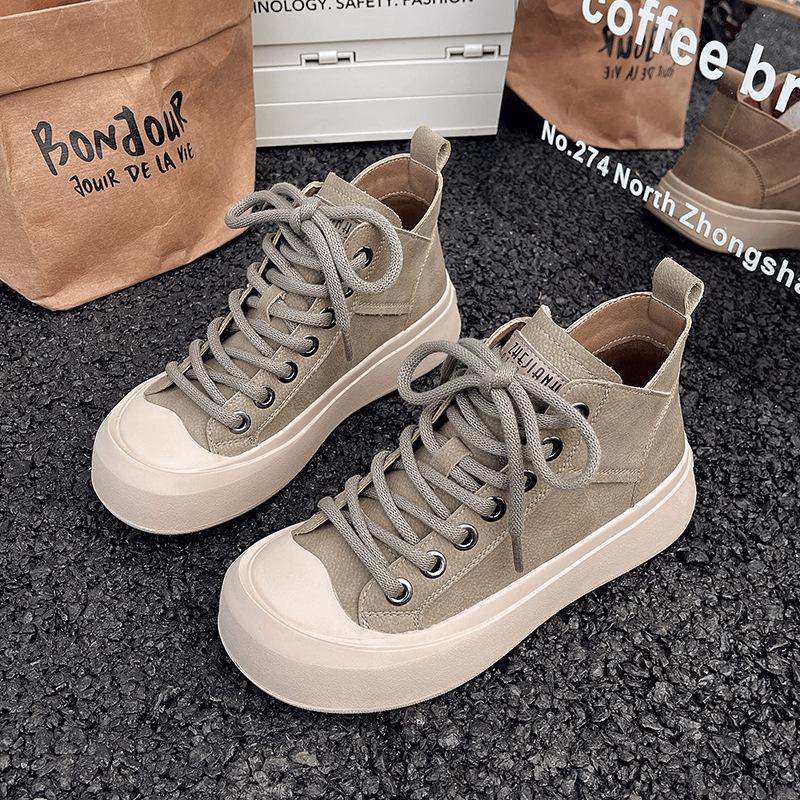 Ugly cute big head high-top shoes women's 2025 autumn new retro soft-soled women's shoes versatile sports and leisure soft leather board shoes