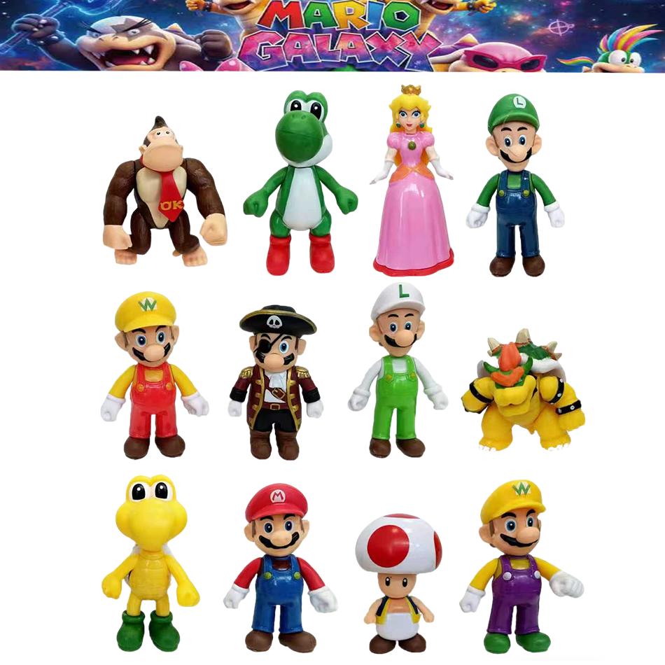 12pcs/set Super Mario Bros PVC Action Figure Playthings Dolls Model Collection Luigi Yoshi Donkey Kong Mushroom Designed For children Birth Date Gifts