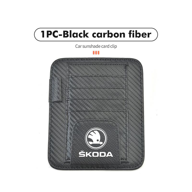 Gqfbn1 For Skoda Car Sun Visor Wallet Card Bag Cover Sunglasses Holder Auto Accessories Octavia A5 A4 Mk1 2 Fabia Superb Rapid Mk3 Yeti