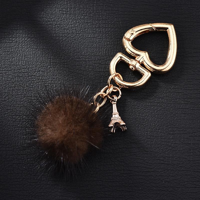 Mink Fur Love Keychain Elegant Fur Small Pendant Fur Ball Alloy Love Keychain