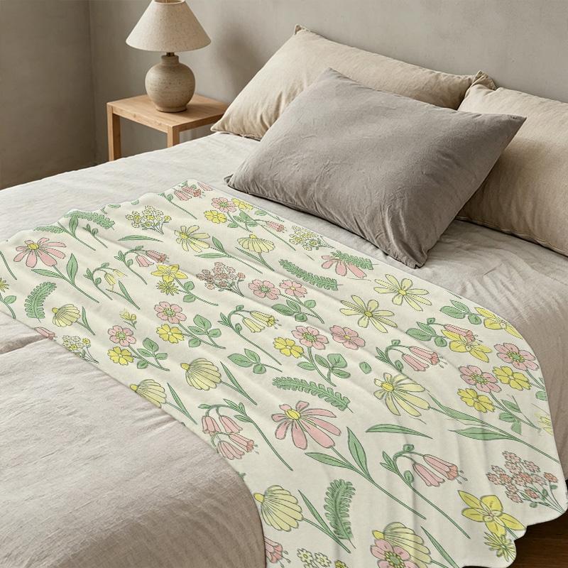 Non-Shedding Flannel Blanket Soft Cozy Floral Design, Warm for Winter, Ideal for Home Bedroom Living Room Sofa, Christmas & Halloween Use