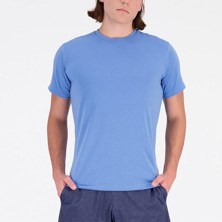 New Balance RW Tech T Shirts Men's Blue Crew Neck Moderate Straight Fit MT23059-HER