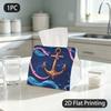 1pc Tissue Box, Nautical Golden Anchor Rope Ocean Vibe Pattern, 2D Flat Printing, Polyester Material, Folds Flat, Tissue Pouch, for The Coffee Table, 