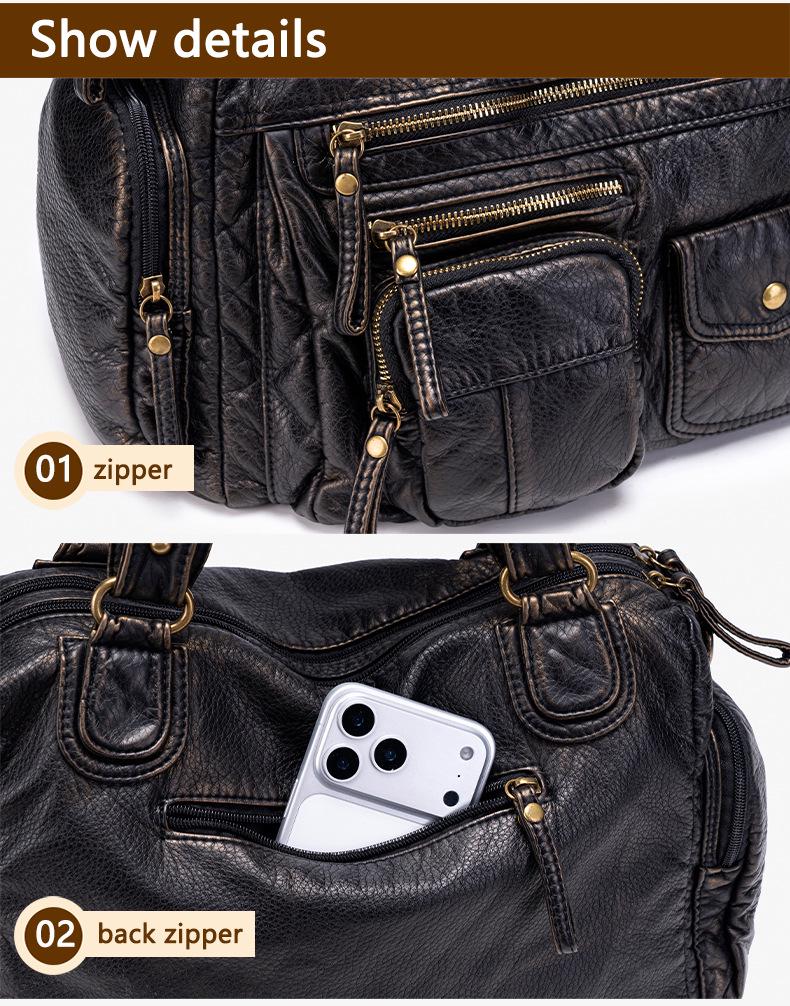 Women's Y2K Washed Distressed Large Motorcycle Shoulder/Crossbody Handbag