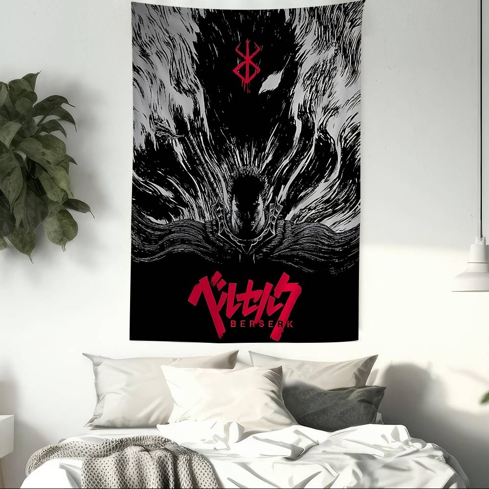 Berserk Black Swordsman Wall Tapestry  Dark Fantasy Aesthetic Edgy Room Decor for Seinen Anime  Kentaro Miura Fans