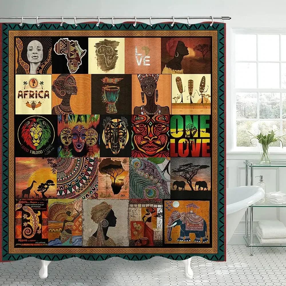 African Egyptian Women Shower Curtain with 12 Hooks African Girl Shower Curtain Waterproof Durable Afro Lady Shower Curtains Set