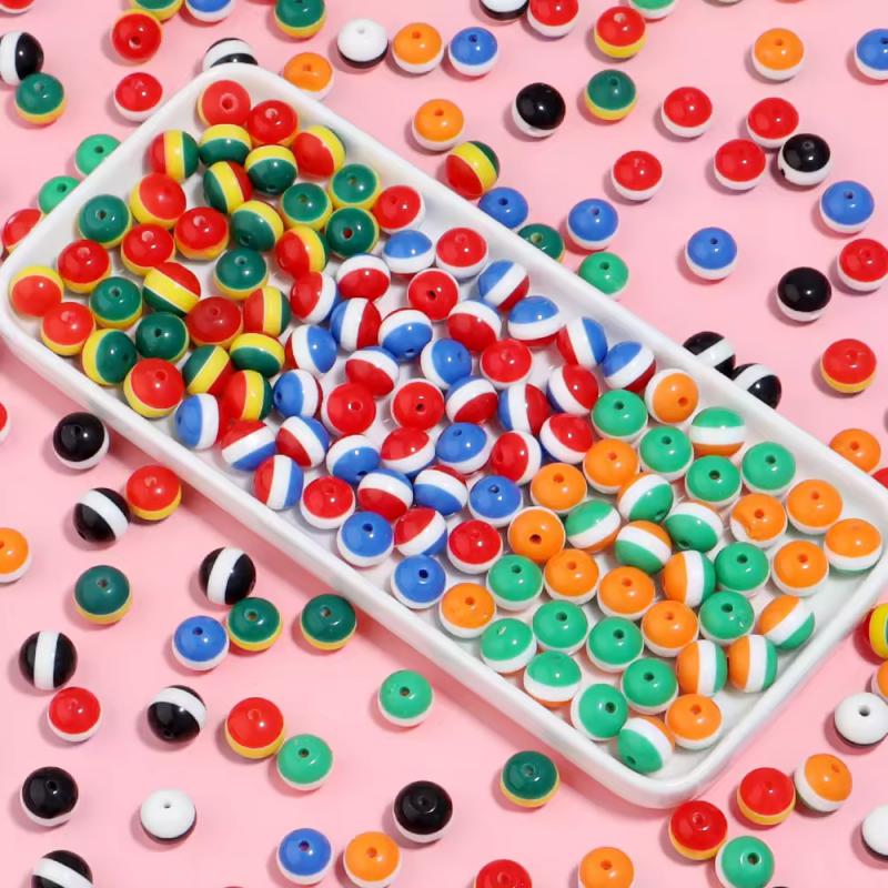 10mm Round Transparency Resin Beads Stripe Spacer Beads For Children Handcraft Department Diy Button Accessories 100pc/lot