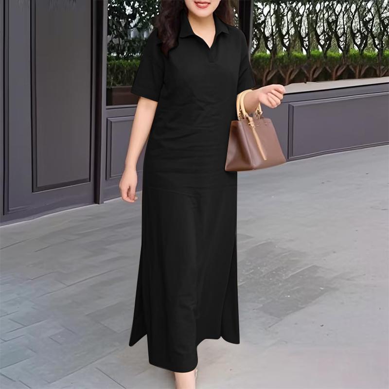 

ZANZEA Женское летнее повседневное платье с отложным воротником и коротким рукавом чёрный