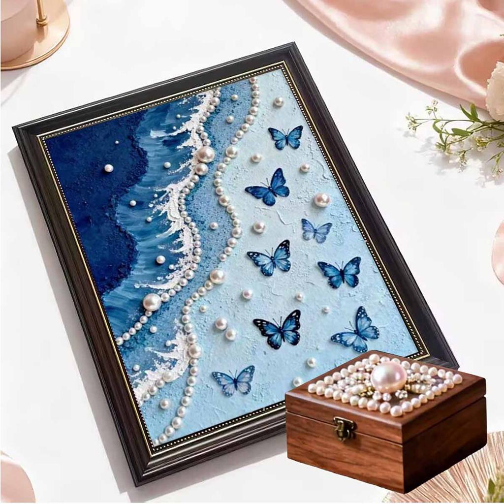 Crystal Pearl Painting 5D DIY Frame Decoration Painting Blue Coast Home Wall Decoration Transparent Pearl Gemstone Painting Picture Art Crafts