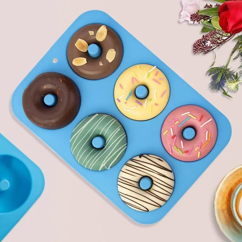 Silicone Donut Mold 6-hole Baking 1pcs Food Grade Bread Cake Bagel Baking Tray Heat-resistant Microwave Kitchen Use