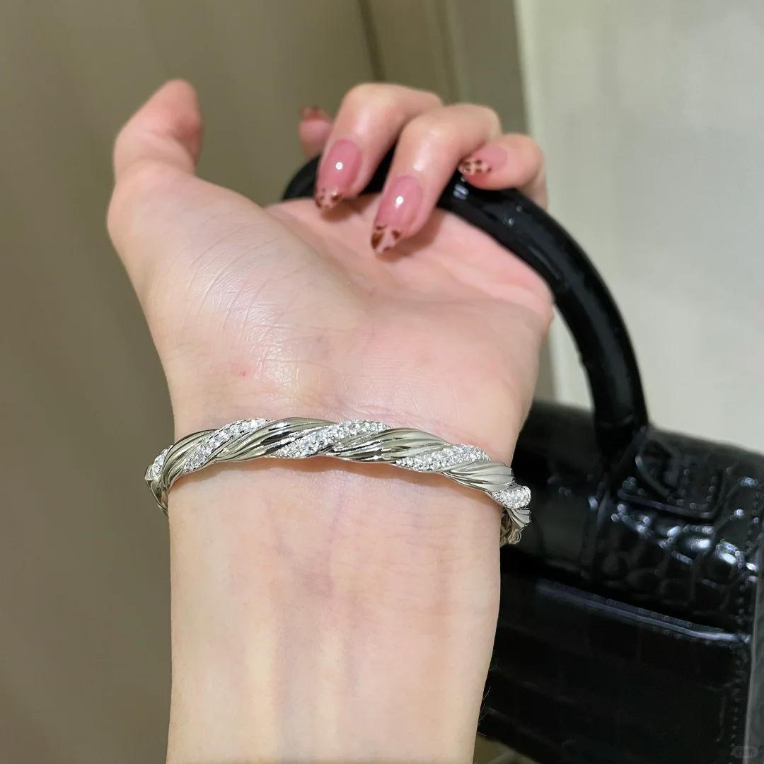 

ANENJERY Геометрический витой браслет из циркония для женщин, изысканный универсальный роскошный браслет высокого класса, ювелирный подарок белый