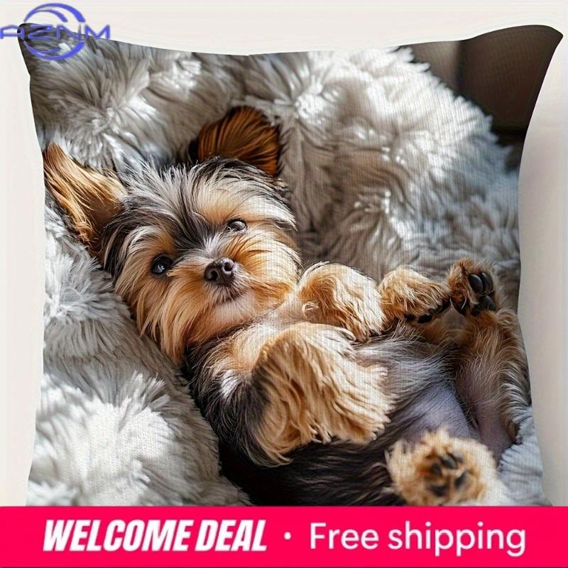 Shunika Chen Unisex Cute Yorkie Puppy Printed Pillowcase For Comfy Decor Sofa Cushion Cover, Home Room Dormitory Decoration, 2D Printing