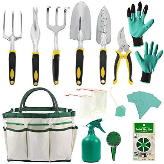 gardening tool including a stainless steel hand transplanting pruning garden and a seed with a storage tote Perfect for and and 13-piece set, shovel,