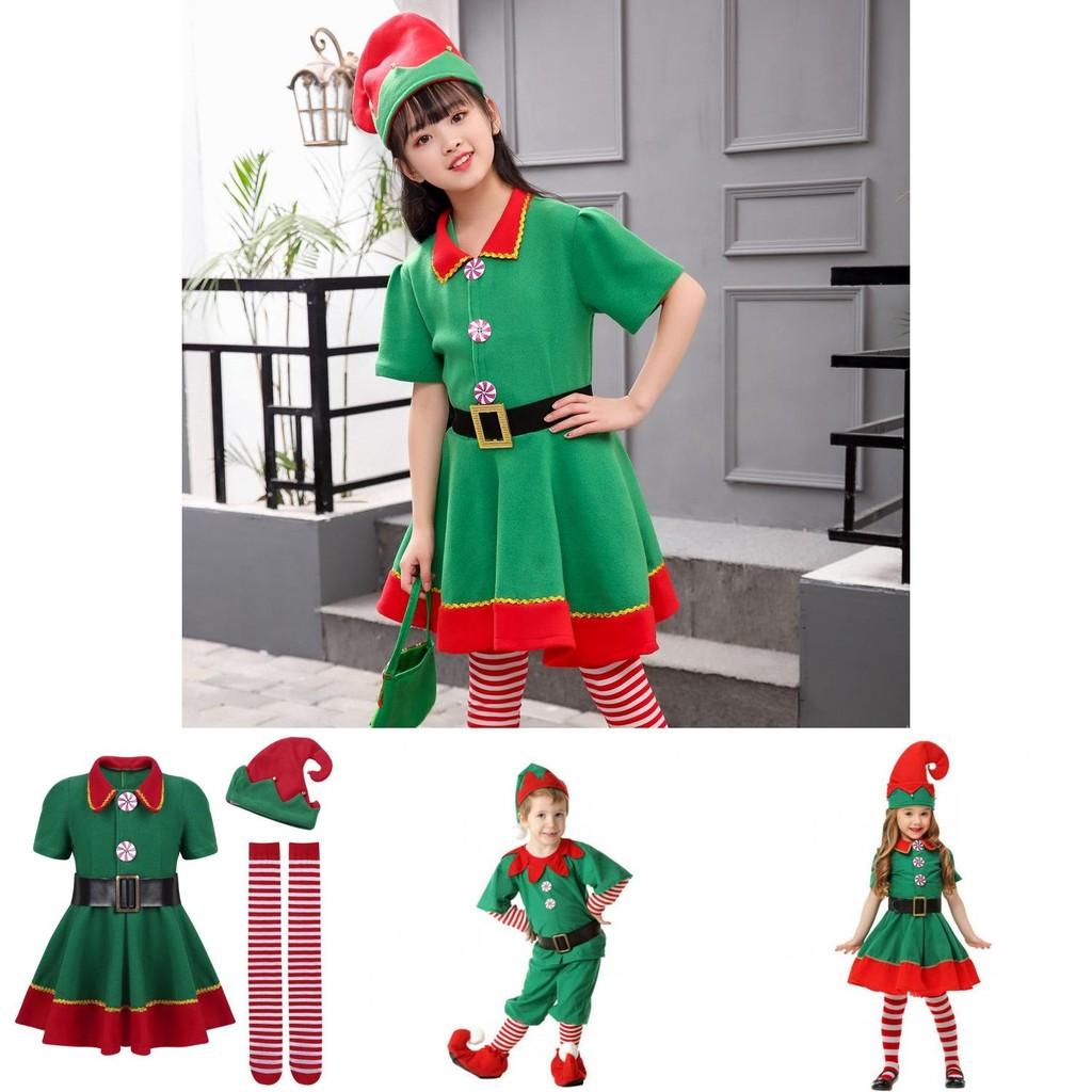 Costume de Père Noël Elfe Vert Festif Pour Adultes et Enfants Parfait Pour les Célébrations de Noël en Famille