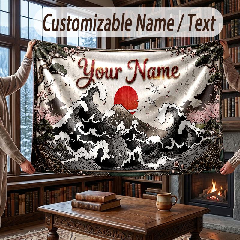 Floral Garden Theme Throw Blanket Custom Name Text Personalized Blanket Soft Cozy Blanket for Home Sofa Bed