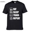 Male Eat Sleep Train Repeat Novelty Design Unisex Tees Tops O-Neck Short Sleeve T Shirt