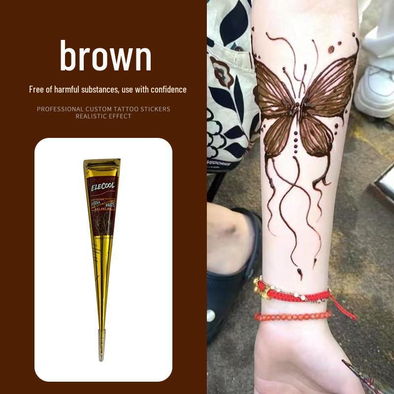 Plant-Based Hand-Painted Henna Tattoo Paste for Stencil Use