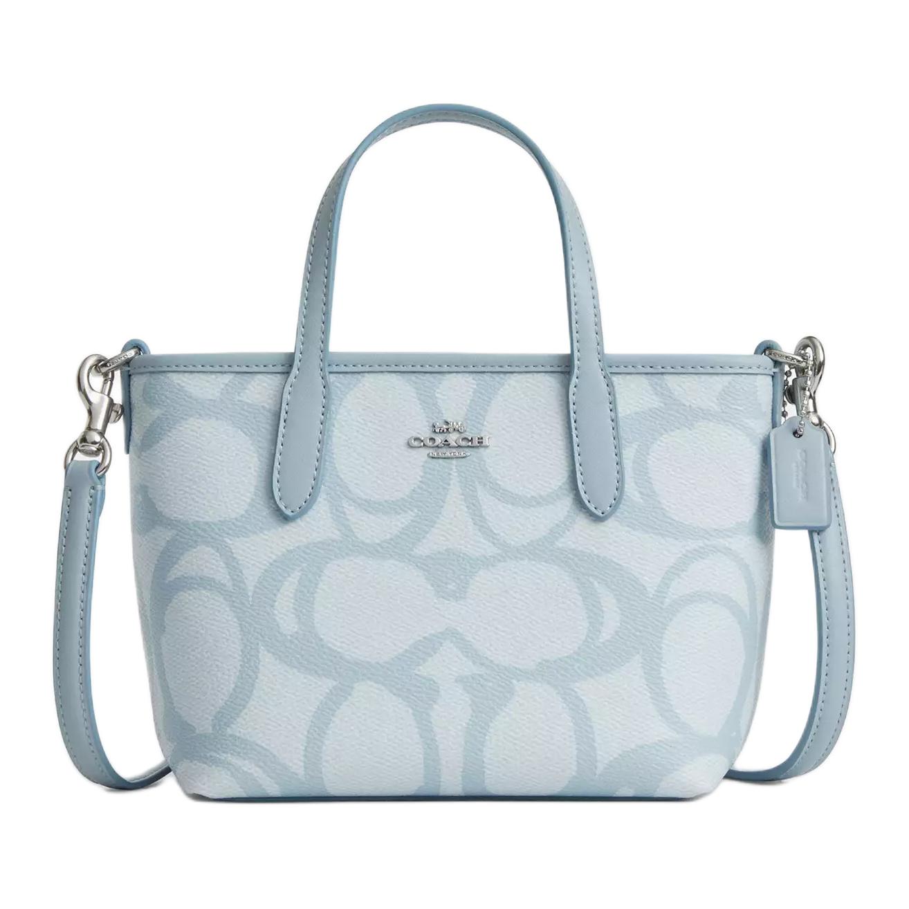 

Coach City 15 Silver Metal Logo Coated Canvas Tote Bag Shopping Bag Shoulder Handbag Mini Women tote Ice-Blue CBM64-SVNB9 Gift Box Sets (Basic Set+Black Box)
