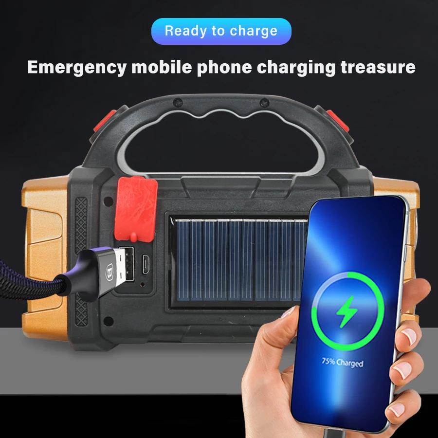 Solar Rechargeable Flashlight,Dual Light Work Lamp,Handheld Torch,Power Bank,Outdoor,Emergency Light,Fishing,Inspection Light
