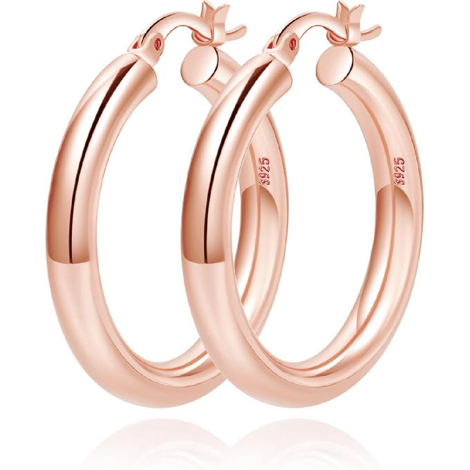 4mm Thick Gold Chunky Earrings Steling Silver Post Hoops Earrings For Women Hollow Tube Hoops Earrings Thick Gold Hoop Earrings Hypoallergenic
