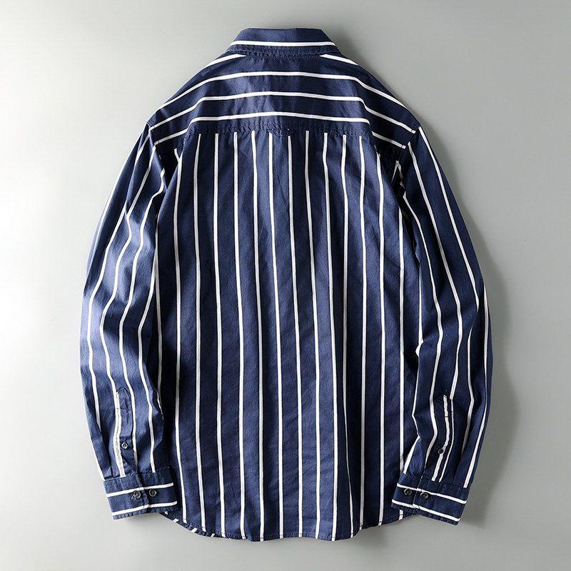 Export South Korea Single Export Tail Single Shirt Men's Cut Label Original Single Drape Stripes Spring Summer Cotton Long Sleeve Shirt