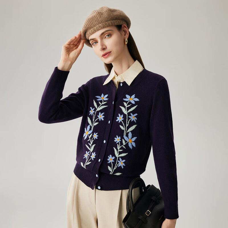 Zhaojun Women's Floral Cashmere Knit Cardigan