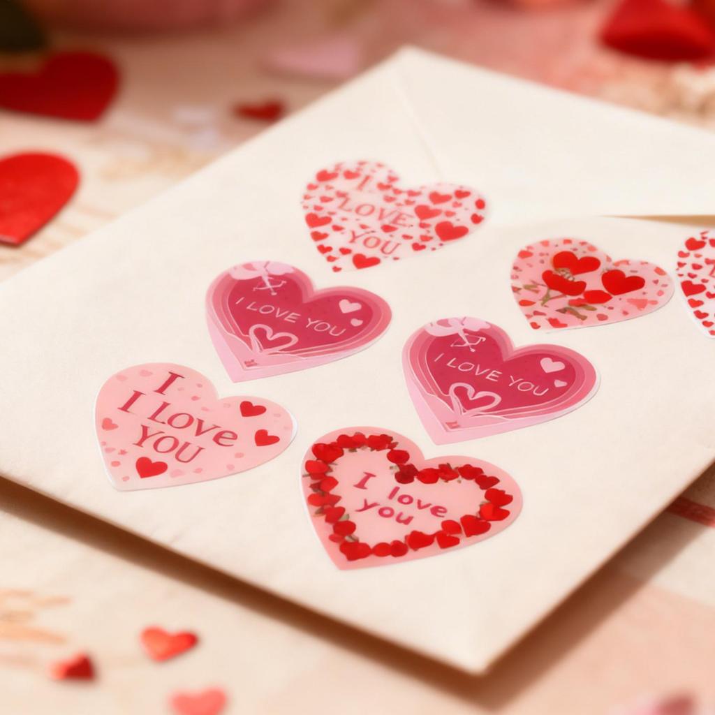 500 Pcs/roll Valentine's Day Heart-shaped Stickers Waterproof Self-Adhesive Seal Labels Heart-shaped Labels Envelope Gift Decor