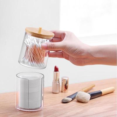 Transparenter Acryl-Organizer für weibliche Kommode, einfache Staubschutzhülle aus Bambus, zylindrisches Make-up-Entferner-Aufbewahrungsrohr aus Baumwolle