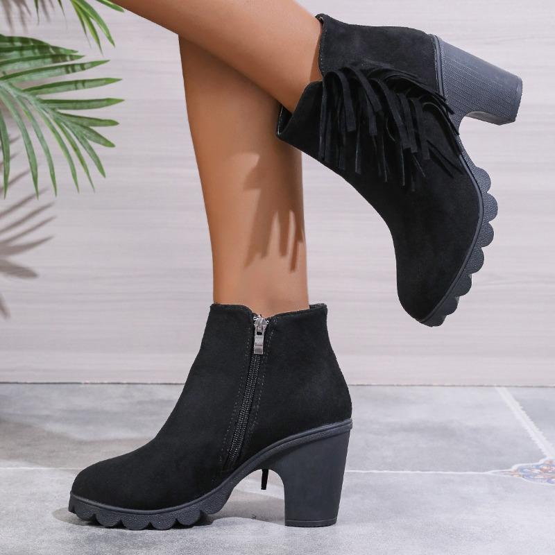 2024 Winter Women Boots Sexy Fashion Boots Pattern Chunky High Heels Women Boots  Female Round Toe Comfortable Shoes for Women