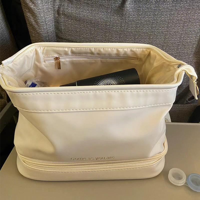 Double-Layer Cloud Makeup Bag for Women: Large-Capacity, Portable Travel PU Toiletry & Cosmetics Organizer
