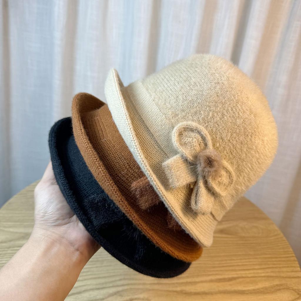Hat Women's Autumn and Winter New Models In The Elderly Imitation Mink Bucket Hat Warm Hat