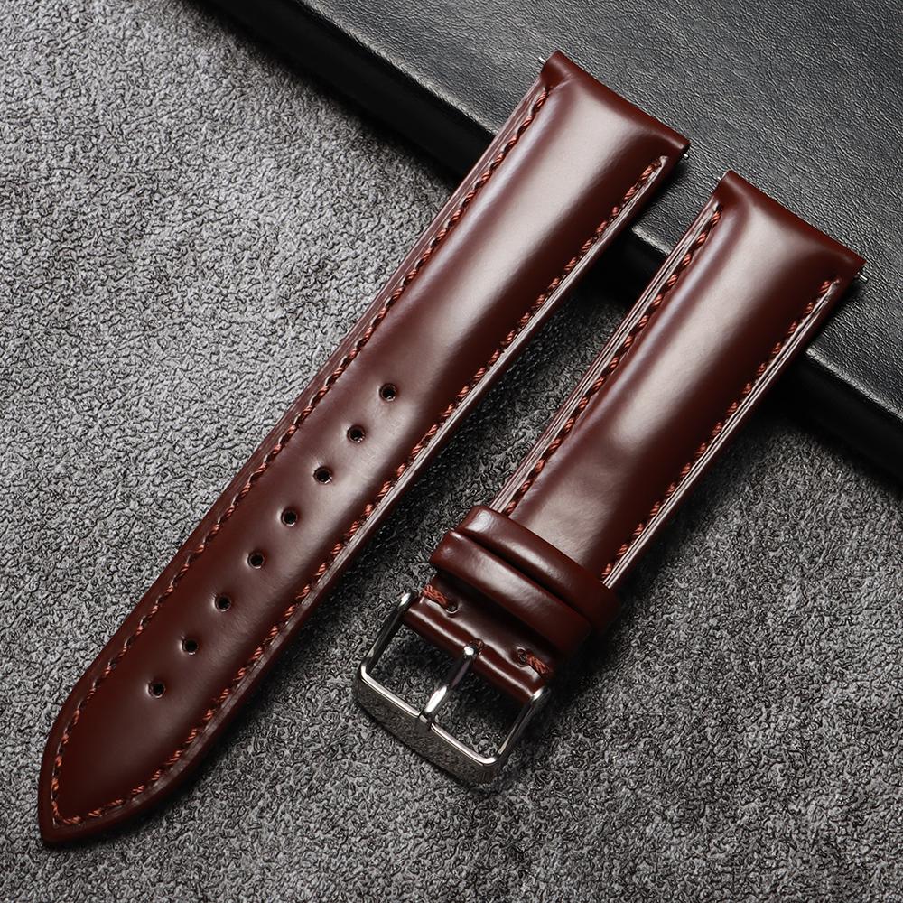 20mm 22mm Universal Oiled Leather Watch Band Quick Release Bracelets Brown Black Genuine Leather Strap for Samsung Watch 7/6/5/4