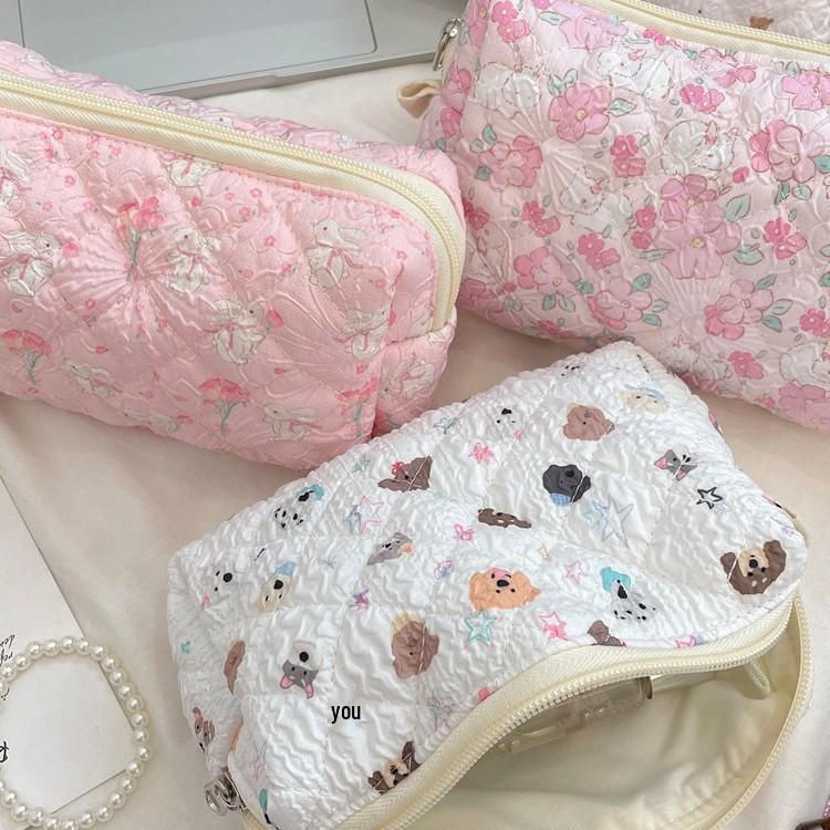 Fresh Quilted Girls' Cosmetic Bag: Large Capacity, Cute Storage, Zippered Pencil Case