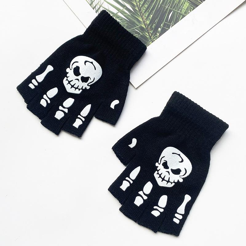 Yaratıcı Siyah Sıcak Eldivenler Işıklı Cadılar Bayramı Eldivenleri Örme Unisex Eldivenler Kaymaz İskelet Açık Hava Eldivenleri