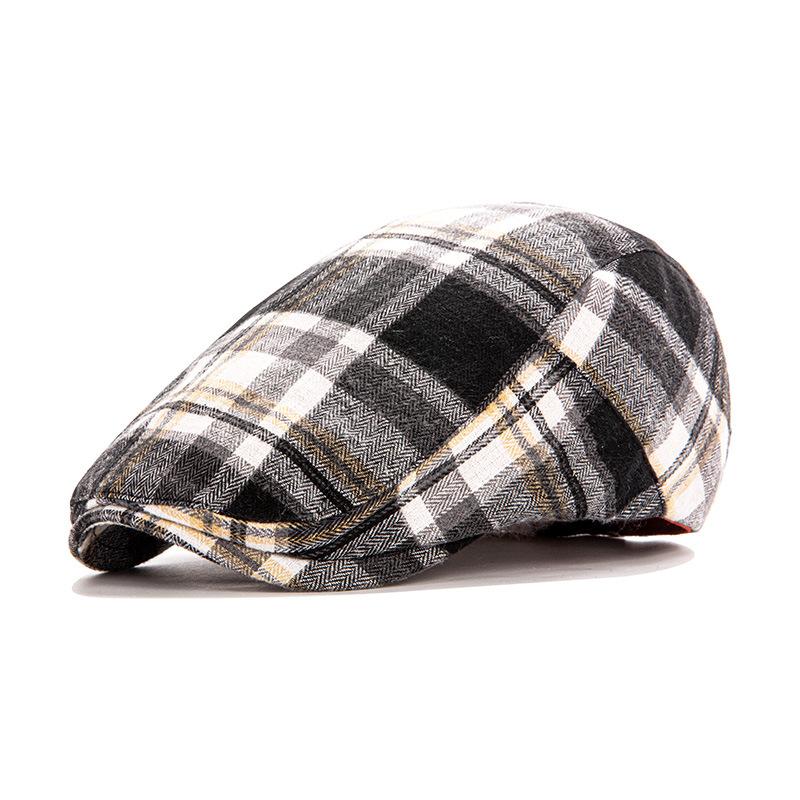 JYL TS DIY Клетчатая кепка-газетчик Регулируемая унисекс-шляпа Хлопок black_ debian-красный