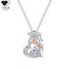 Rose Gold Plated Dual-Tone Crystal Pendant Necklace With Birthstone Women Elegant Clavicle Chain Graduation Gift