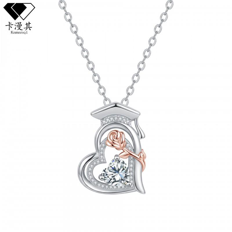 Rose Gold Plated Dual-Tone Crystal Pendant Necklace With Birthstone Women Elegant Clavicle Chain Graduation Gift
