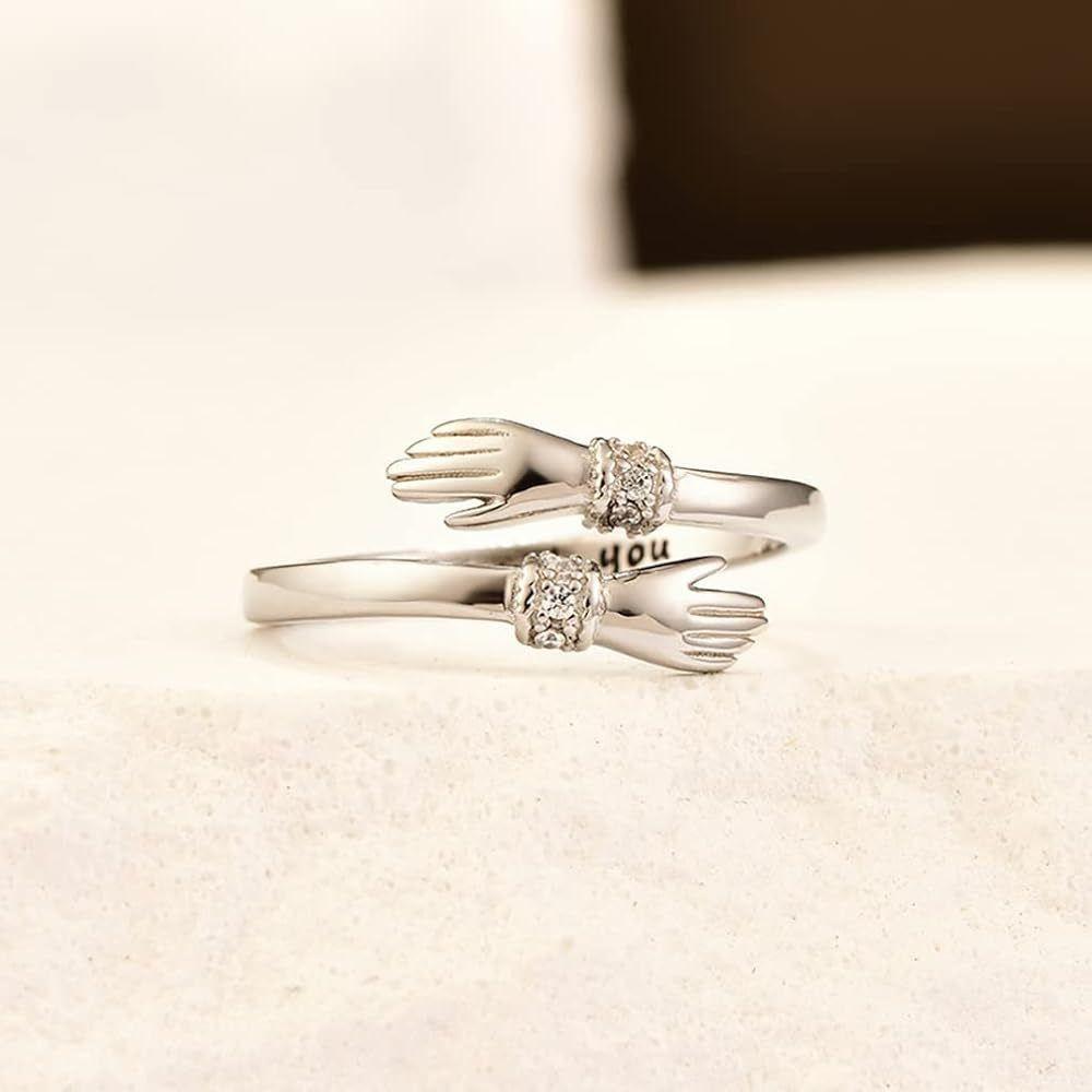 Immer Bei Dir Handförmige Fingerringe Romantische Gravierte Buchstaben Offener Ring Ausgefallenes Design Verstellbarer Freundschaftsschmuck Liebe