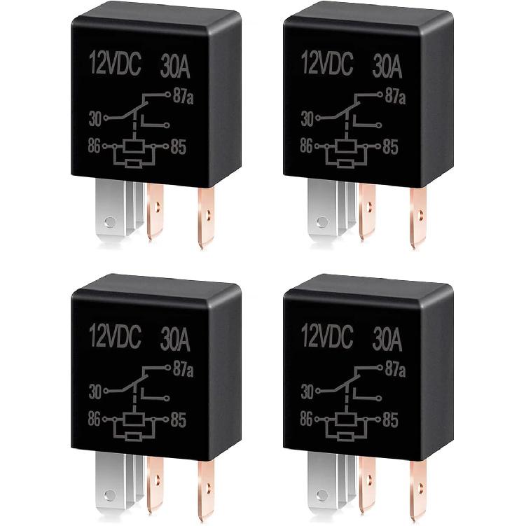 Ijuicy 4 PCS Car 5 Pin Relay Switch, Multi-Purpose Relay with 12V 30A, Nylon Shell Automotive Engine Starter Relay Without Backrest, Plug-in Motor