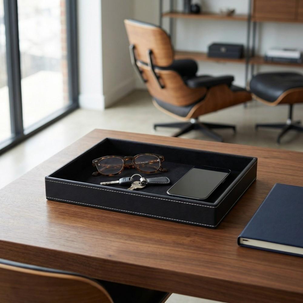 Leather Storage Tray Moistureproof Desktop Box Neat Arrange Leather Container  Desktop Organize