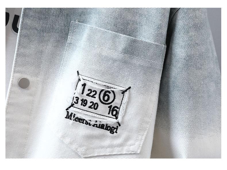 Męska Fajowa Jeansowa Kurtka o Luźnym Kroju - Modna Wysokiej Jakości Koszula z Długim Rękawem dla Nastolatków