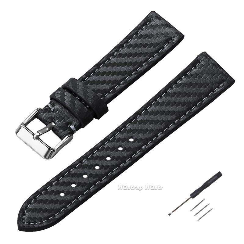 Leather Bracelet Carbonfiber Grain Watchband 18mm 20mm Red Orange Blue Brown Stitching Watch Band 22 24mm Watch Strap for Seiko