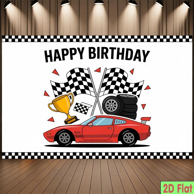 2D Plane 1 Party Banner Racing Car Happy Birthday Chequered Flag Trophy Tire Event Decoration Home Room