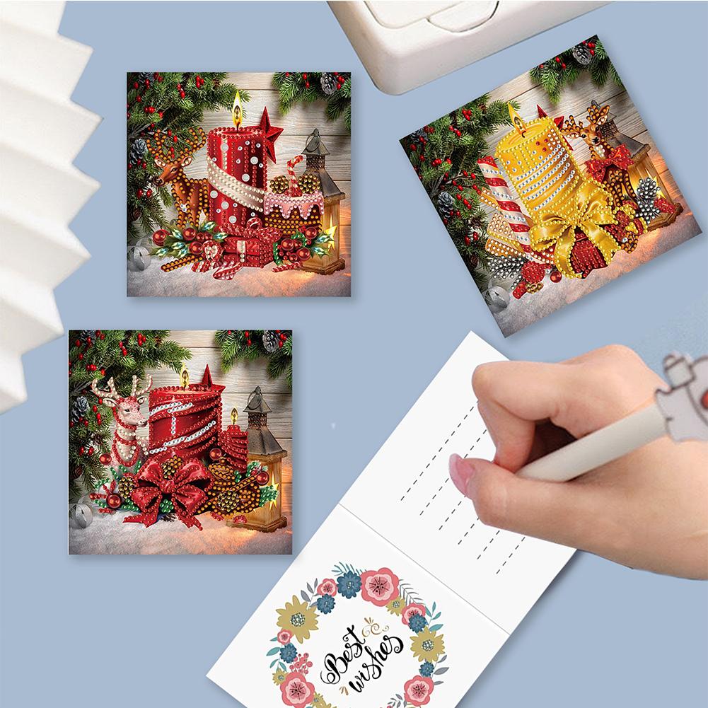 6Pcs Christmas Snowman Diamond Handmade Card Rhinestone Painting Card Kit Diamond Drawing Card for Adults Holiday Friends Family