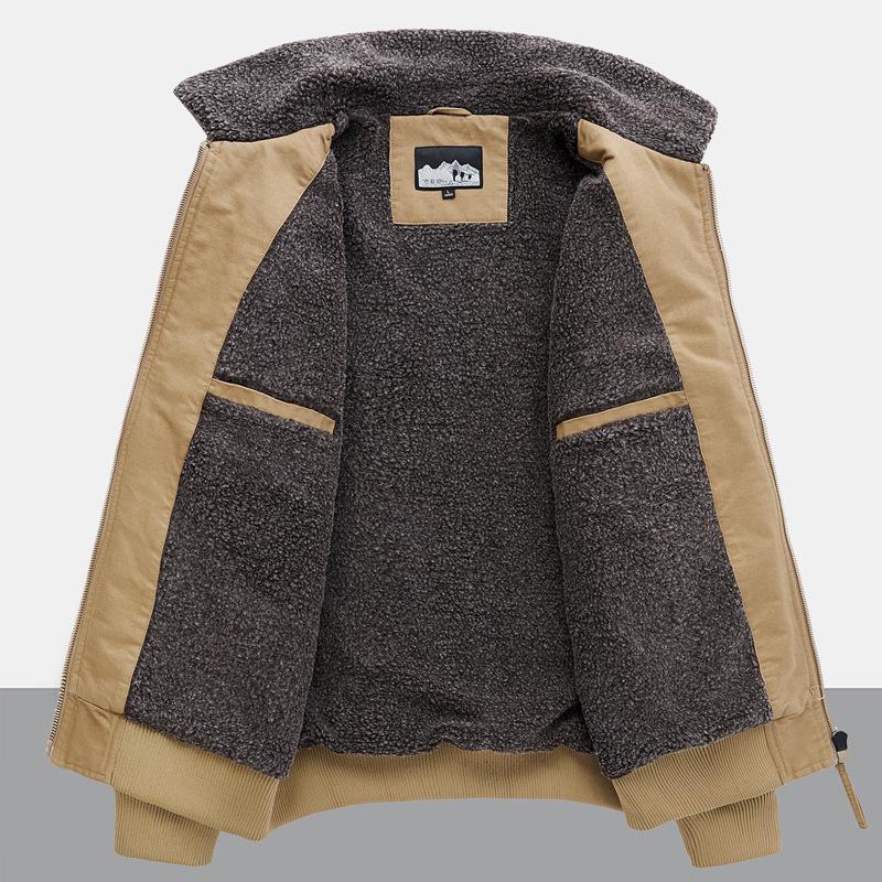 New Winter Casual Men's Velvet Lapel Military Uniform, Middle-aged Cotton Coat, Loose Velvet Cotton Coat